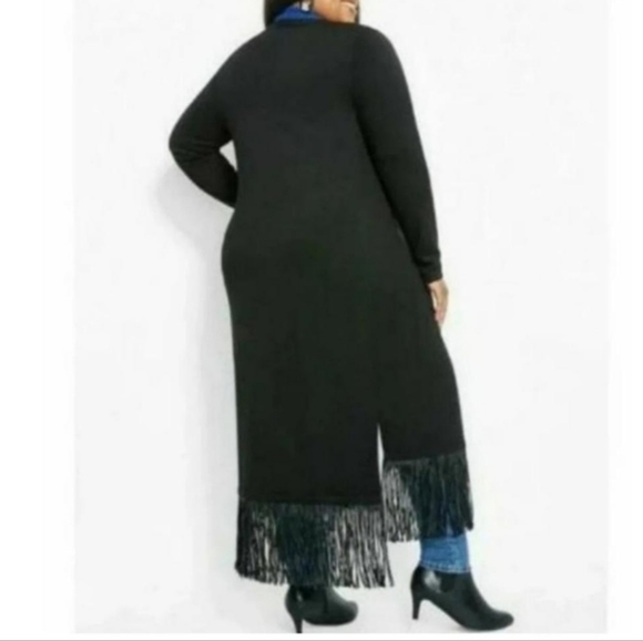 Ashley Stewart Black Fringe Open Front Cardigan - Picture 2 of 6